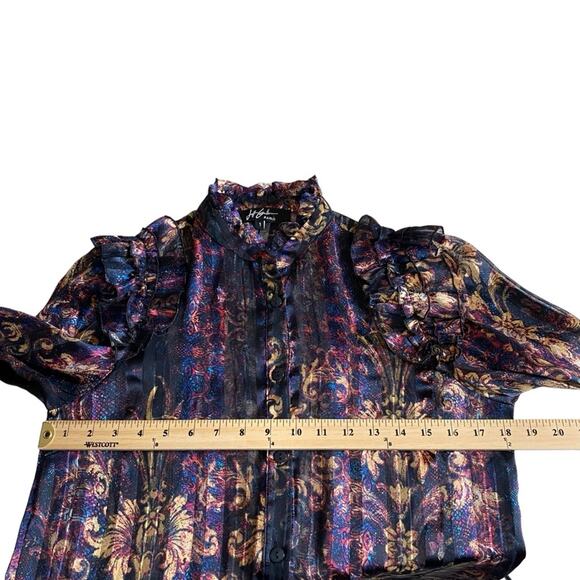 Jeff Gallano Printed Button Front Long Sleeve Sheer Blouse Women’s UK 1 US 6 8 - Picture 8 of 10